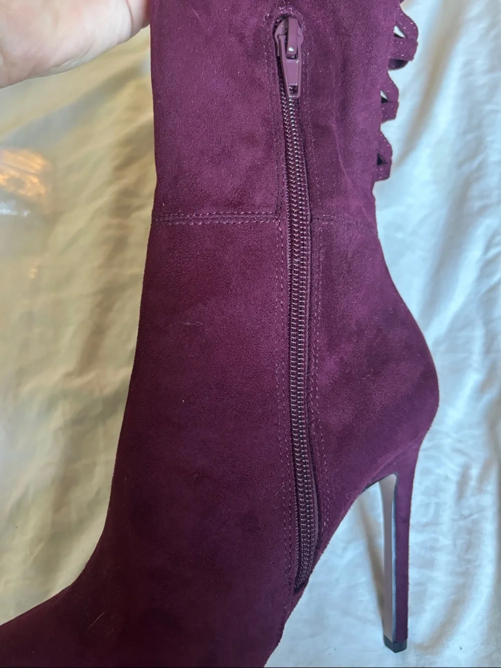 BOLD Aldo Burgundy Over-the-Knee Lace-Up Suede Stiletto Boots | Size 7.5